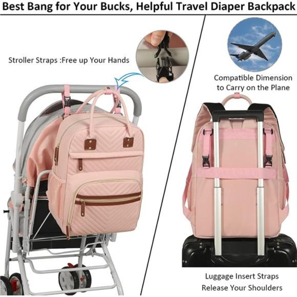 Diaper Bag Backpack Tote for Women Large Capacity, Baby Bag w Insulated Pockets - Picture 5 of 6